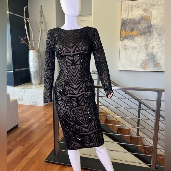 emery sequin stripe long sleeve cocktail dress dress the population Dress the Population